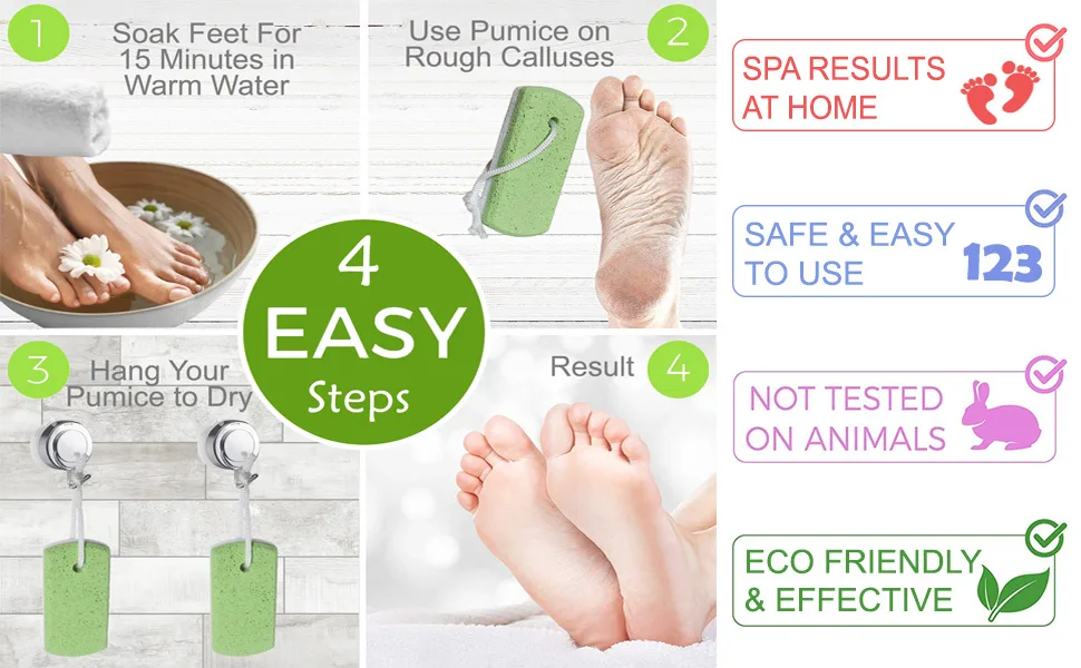 Dr. Entre's Pumice Stone for Feet 4 Pack: Callus Remover Dead Skin Scraper Exfoliator for Scrubber Use Pedicure Tools Cracked Heels Foot Care - 4 easy steps pumice stones