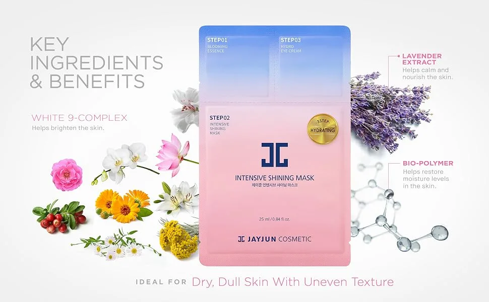 JAYJUN Official Intensive Shining Mask Lavender Extract Pack of 10 Sheets 25ml 0.84 fl. oz Hydrating Essence Eye Cream 3 Step 0.84 Fl Oz (Pack of 10) - product information 3