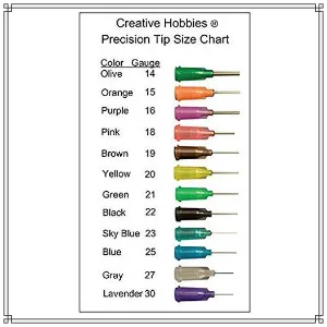 Creative Hobbies Glue Applicator Syringe for Flatback Rhinestones & Hobby Crafts 5 Ml with 15 Gauge Orange Precision Tip - Value Pack of 10 - chart