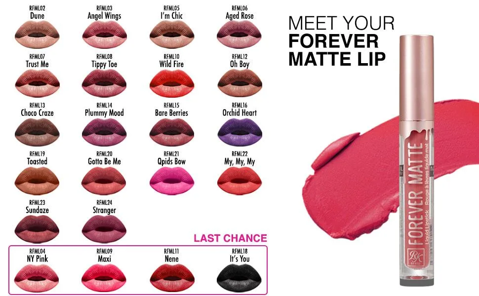 Ruby Kisses Forever Matte Liquid Lipstick 5 Pack - RFML02&05&07&12&19 1 Set - RFML SWATCH