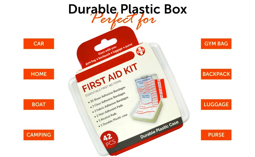 DecorRack 500 Piece First Aid Kit Small Travel Size Kit First Aid Patch with 42 Items Each Durable Plastic Box Perfect for Car Home Boat or Camping (500 Pieces) 12 Pack - First Aid Kit 2