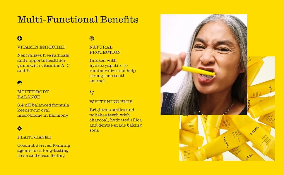 Twice Fluoride Free Hydroxyapatite Toothpaste Gentle Charcoal Whitening. No Mess Great Tasting Complete Oral and Dental Care (ICY Mint Flavor - 4 Pack) - multi functional benefits