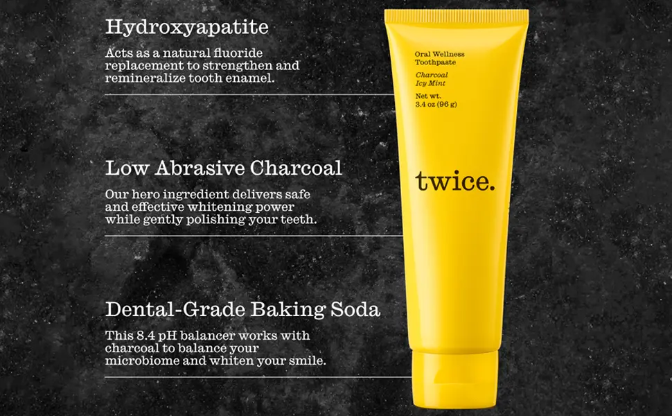 Twice Fluoride Free Hydroxyapatite Toothpaste Gentle Charcoal Whitening. No Mess Great Tasting Complete Oral and Dental Care (ICY Mint Flavor - 4 Pack) - twice charcoal toothpaste