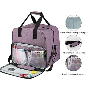 WITSTEP Sewing Machine Case Compatible with Singer/KPCB Mini Sewing Machine and Accessories Portable Travel Tote Bag with Removable Bottom Pad Adjustable Shoulder Strap & Multiple Pockets Purple - Sewing Machine Bag