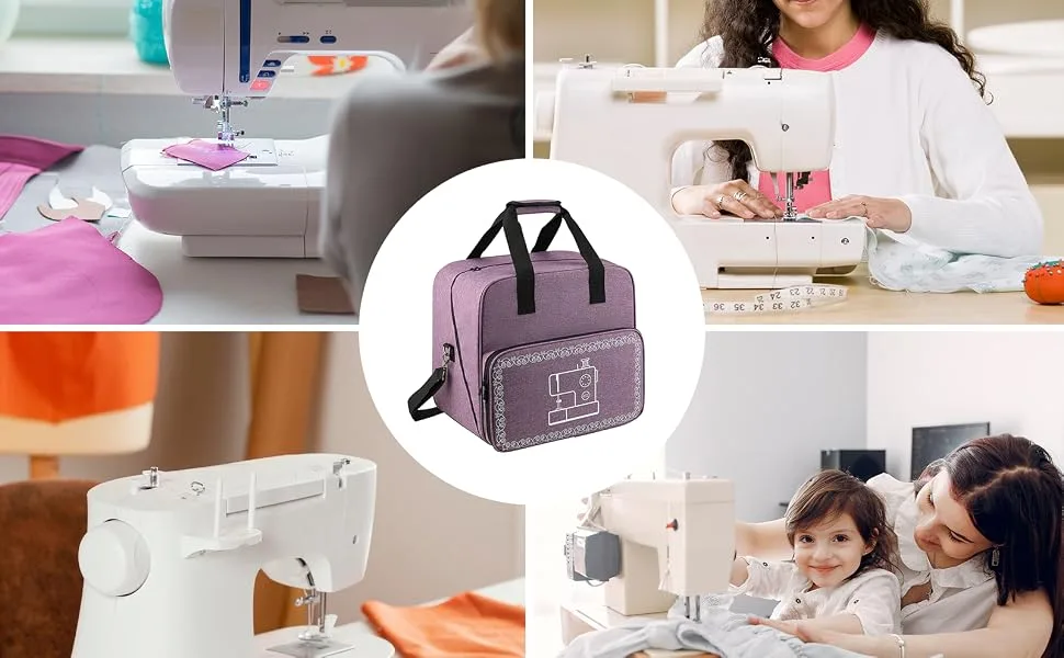 WITSTEP Sewing Machine Case Compatible with Singer/KPCB Mini Sewing Machine and Accessories Portable Travel Tote Bag with Removable Bottom Pad Adjustable Shoulder Strap & Multiple Pockets Purple - Sewing Machine Bag