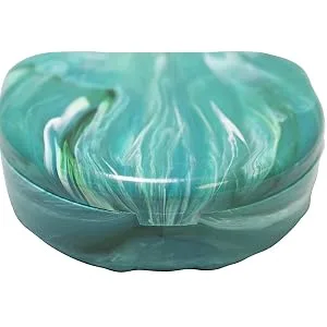 Orthodontic Retainer Case With Hinged Lid Snaps Portable Denture Cases Mouthguard Case for Retainer and Dentures (Green Marble) - product information 2