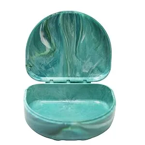 Orthodontic Retainer Case With Hinged Lid Snaps Portable Denture Cases Mouthguard Case for Retainer and Dentures (Green Marble) - product information 3