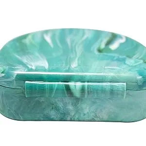 Orthodontic Retainer Case With Hinged Lid Snaps Portable Denture Cases Mouthguard Case for Retainer and Dentures (Green Marble) - product information 4