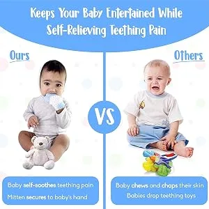 ANGELBB Teething Mitten 2Pack-Stimulating Teeth Toys for Infant Avoid Scratching (Blue) - Baby Teething Mitten