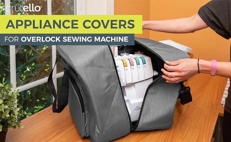Crutello Sewing Machine Case - Universal Sewing Machine Carrying Bag with Storage Pockets Compatible with Serger Sewing Machines Measuring 13.75 x 12 x 13.5 Gray - crutello