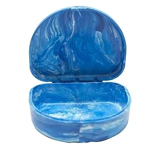 Orthodontic Retainer Case With Hinged Lid Snaps Portable Denture Cases Mouthguard Case for Retainer and Dentures (Blue Marble) - product information 3