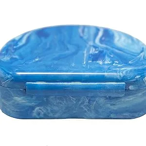 Orthodontic Retainer Case With Hinged Lid Snaps Portable Denture Cases Mouthguard Case for Retainer and Dentures (Blue Marble) - product information 4