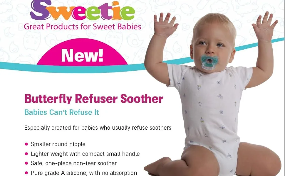 Sweetie Silicone Pacifier Refuser Soother 2 Count (Turquoise) - Sweetie Silicone Pacifier Refuser Soother