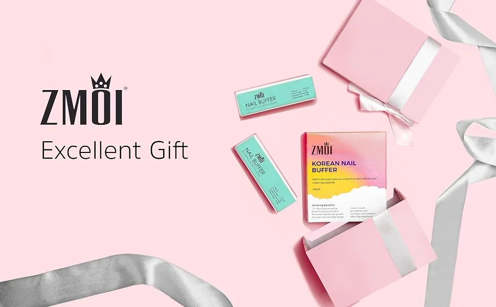 ZMOI Pro Nail Buffer 2 Pack Luxurious Shine Korean 4-Way Nail Buffing Block Natural Shine Nails Manicure/Pedicure Tools for Home and Salon - shine nail buffer zmoi excellent gift box