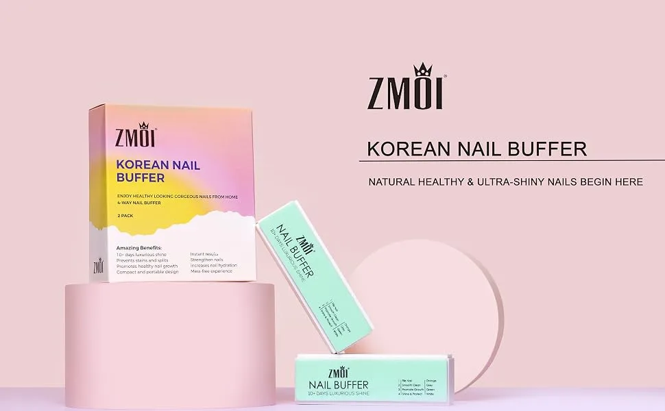 ZMOI Pro Nail Buffer 2 Pack Luxurious Shine Korean 4-Way Nail Buffing Block Natural Shine Nails Manicure/Pedicure Tools for Home and Salon - shinny buffer