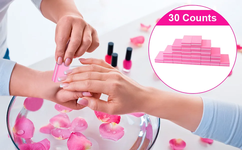 Diesisa Buffer Block Nail File 100/180 Grit Sponge Nail Buffers for Acrylic Nails Mini Buffing Block Double Sided for Manicure Tools 30 Count - Pink - mini nail buffer