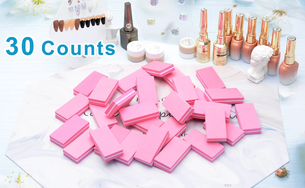 Diesisa Buffer Block Nail File 100/180 Grit Sponge Nail Buffers for Acrylic Nails Mini Buffing Block Double Sided for Manicure Tools 30 Count - Pink - pink nail file