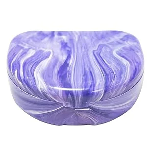 Orthodontic Retainer Case With Hinged Lid Snaps Portable Denture Cases Mouthguard Case for Retainer and Dentures (Purple Marble) - product information 2