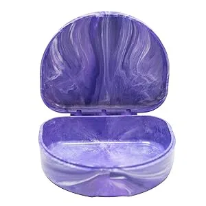 Orthodontic Retainer Case With Hinged Lid Snaps Portable Denture Cases Mouthguard Case for Retainer and Dentures (Purple Marble) - product information 3