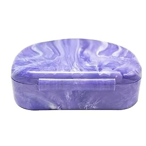 Orthodontic Retainer Case With Hinged Lid Snaps Portable Denture Cases Mouthguard Case for Retainer and Dentures (Purple Marble) - product information 4