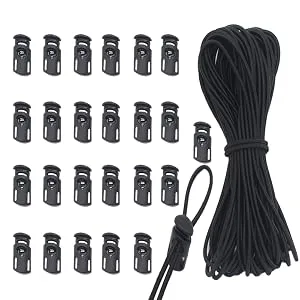 YaHoGa 25 pcs Cord Locks Spring Toggle Stopper + 10 Yards 1/8 Inch Cord Stretch String for Drawstring Shoelaces Clothing Backpack Bags (Black) - black