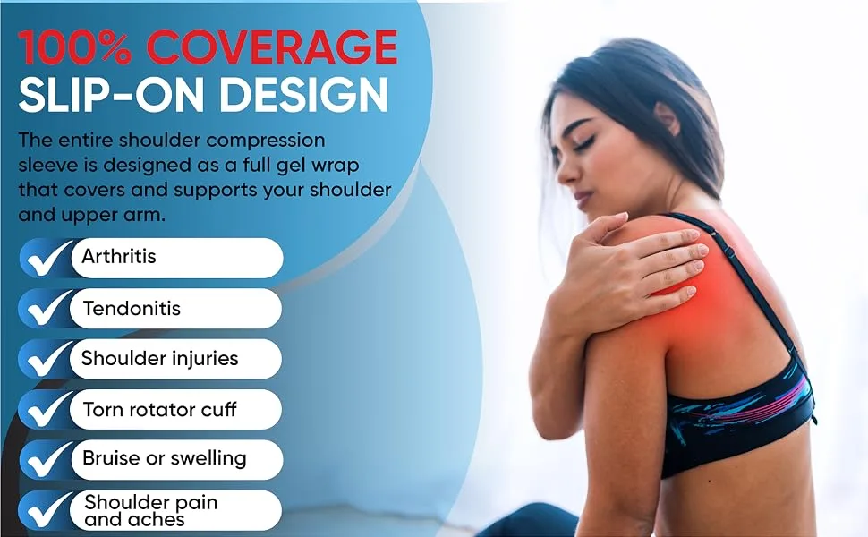 Shoulder Brace Ice Pack Compression Sleeve - Hot & Cold Compression Wrap Rotator Cuff Therapy Support Pain Relief for Men & Women - Slip on design, Reusable Gel Filled Shoulder Wrap,Good for Rotator Cuff,Sports Injuries
