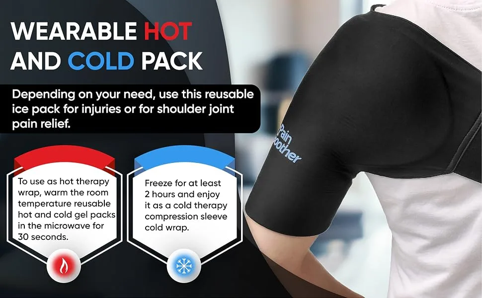 Shoulder Brace Ice Pack Compression Sleeve - Hot & Cold Compression Wrap Rotator Cuff Therapy Support Pain Relief for Men & Women - Wearable hot and cold pack,Reusable Gel Filled Shoulder Wrap, MICROWAVE AND FREEZER SAFE