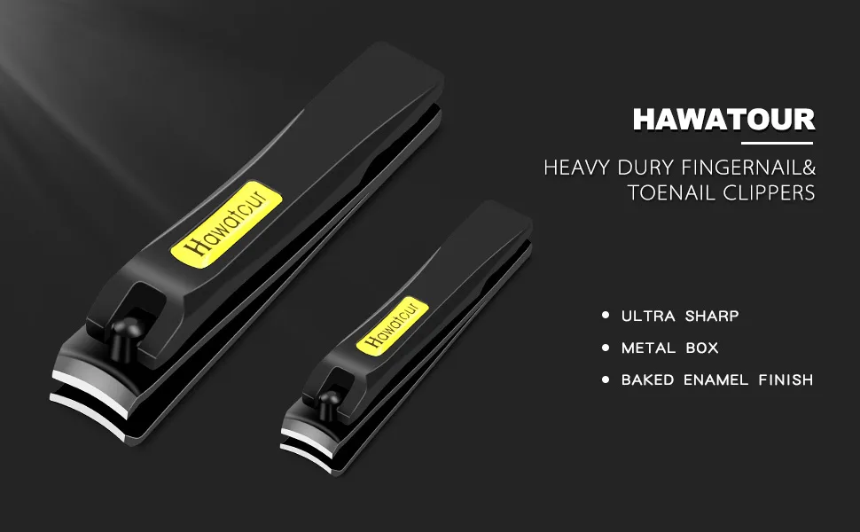 Nail Clippers Set Ultra Sharp Fingernail and Toenail Clipper Cutters with Visibly Tin Case by HAWATOUR - Black - Nail Clippers