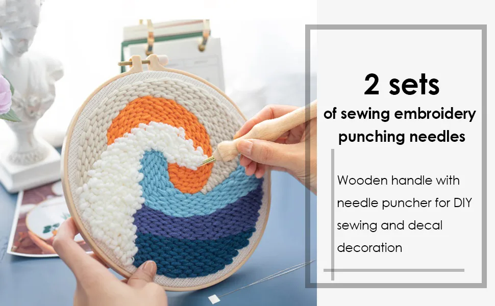 2 Pack Punch Needle Wooden Embroidery Pen Punch Needle Set Large Punch Needle with Needle Threader for DIY Craft Stitching - product information 1