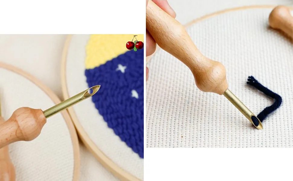 2 Pack Punch Needle Wooden Embroidery Pen Punch Needle Set Large Punch Needle with Needle Threader for DIY Craft Stitching - product information 2
