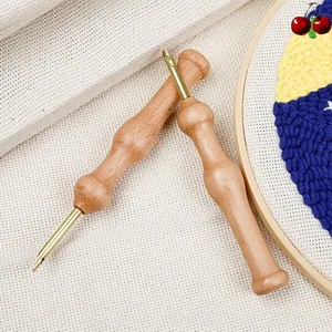 2 Pack Punch Needle Wooden Embroidery Pen Punch Needle Set Large Punch Needle with Needle Threader for DIY Craft Stitching - product information 3