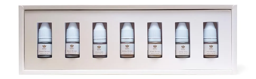 PMU Products Brow Pigment 7 Pack Microblading Inks Complete Set Of 7 Shades - micro, blading, sample set, colors