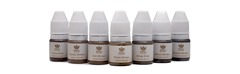PMU Products Brow Pigment 7 Pack Microblading Inks Complete Set Of 7 Shades - pmu, chocolate, honey, brown, khaki, deep, black, dream, micro, blading,