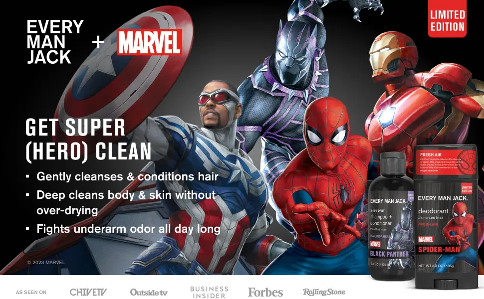 Every Man Jack Iron Man Body Set - Perfect for Every Guy & Marvel-Lover - Bath and Body Marvel Gift Set with Clean Ingredients & Incredible Scents - Includes Body Wash Shampoo & Deodorant 2-Pack - image