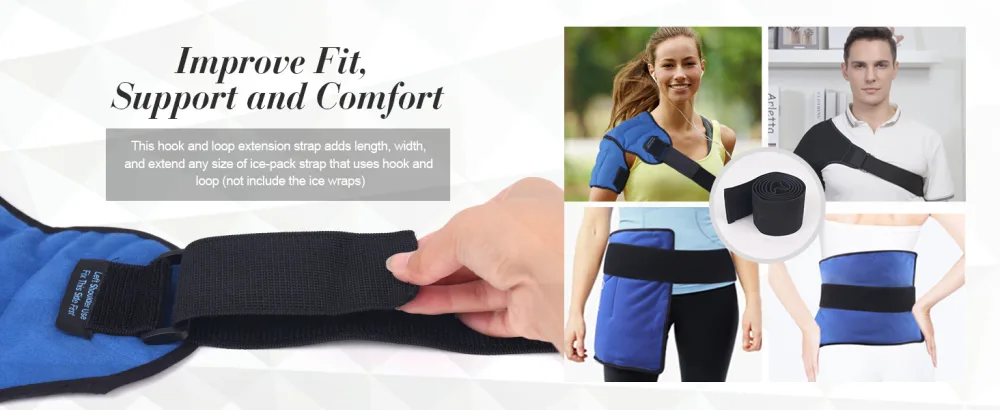 NEWGO Extension Strap Multipurpose Elastic Hook and Loop Extender Strap for Ice Packs Ice Belts Braces Wraps Belts Heat Packs - extender strap