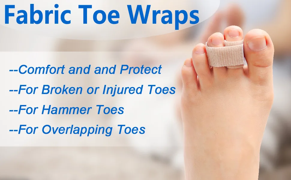 JKcare Broken Toe Wraps 8 Pack Improved Hammer Toe Cushion Bandages Toe Buddy Separator Splint for Overlapping Bent Crooked Toe Pain Relief - Temporary Toe Straighteners - Comfort & Protect Fabric Toe Wraps for Broken & Injured Toes