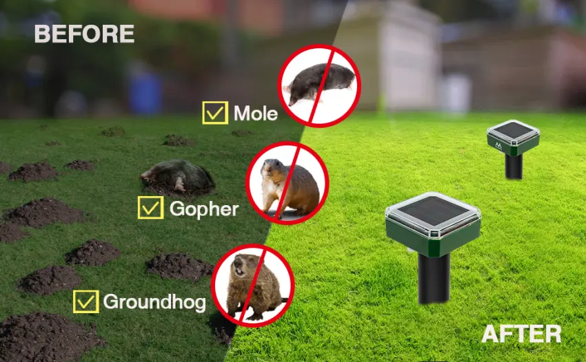 Mole Repellent Solar Powered Solar Animal Repeller Stakes for Gopher Moles Groundhog IP44 Waterproof Solar Mole Repellent Stakes for Farm Garden Lawn (8 Pack) - product information 1
