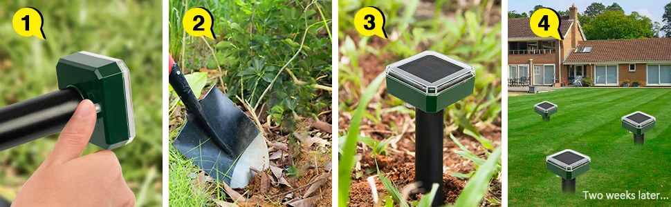 Mole Repellent Solar Powered Solar Animal Repeller Stakes for Gopher Moles Groundhog IP44 Waterproof Solar Mole Repellent Stakes for Farm Garden Lawn (8 Pack) - product information 5
