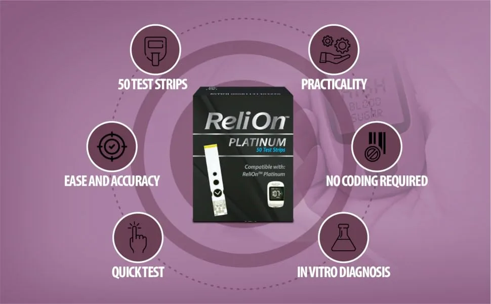 ReliOn Platinum Blood Glucose Test Strips 50 Ct (2 Pack) Bundle with Exclusive Look After Your Diabetes - Better Idea Guide (3 Items) 2 Pack (100 Test Strips) - Ads 4