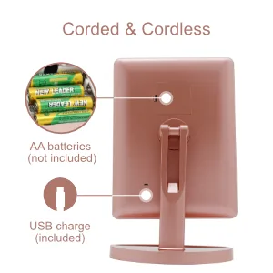 Extra Large Lighted Makeup Mirror Makeup Vanity Mirror with 35 LED Lights and 10X Magnification Touch Screen Dimmable 360 Rotation Cord and Cordless Countertop Cosmetic Mirror (Rose gold) - cord & cordless led beauty mirror