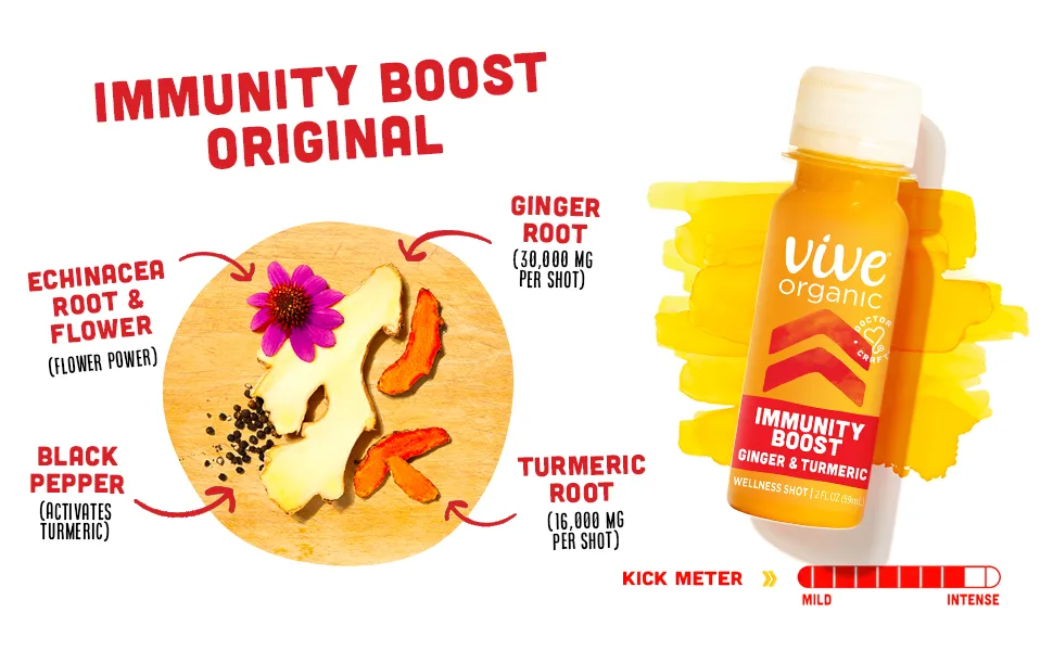 Vive Organic Immune Support Shot Cold-Pressed Ginger Turmeric & Cayenne Gluten Free Vegan Immunity Boost Cayenne 2 Fl Oz (Pack of 12) Immunity Boost (Cayenne) - vive organic immunity boost ginger shot wellness turmeric