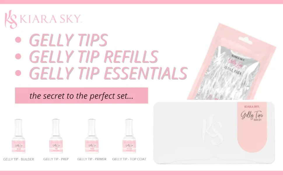 Kiara Sky Gelly Tips Refill Pack - Soak Off Soft Gels - Coffin Shape (Long Length) (Sizes 6 7 8 9) - gelly tip essentials