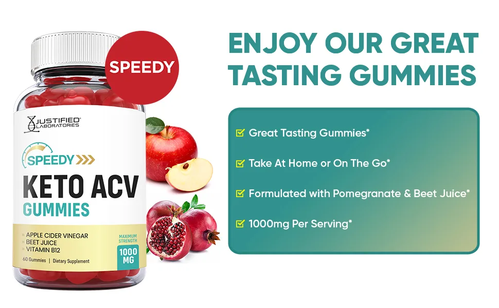 Justified Laboratories (2 Pack) Speedy Keto ACV Gummies 1000MG Vegan Non GMO with Pomegranate Juice Beet Root B12 120 Gummys - Speedy Keto ACV Gummies