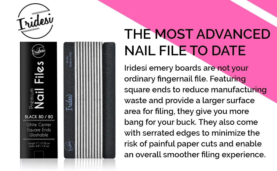 Professional Nail Files Black Washable Emery Boards 7 Inches Long Square End Serrated Edge 12 Fingernail Files Per Pack (80/80) - 1111