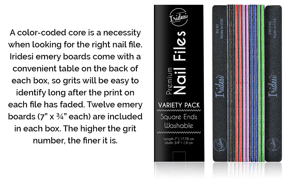 Professional Nail Files Black Washable Emery Boards 7 Inches Long Square End Serrated Edge 12 Fingernail Files Per Pack (80/80) - 333333