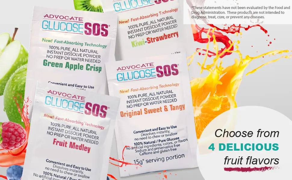 Glucose SOS Glucose Powder - Natural Powder Packets - Instantly Dissolves - No Water Needed - Kiwi Strawberry - 6 Packets - Glucose SOS