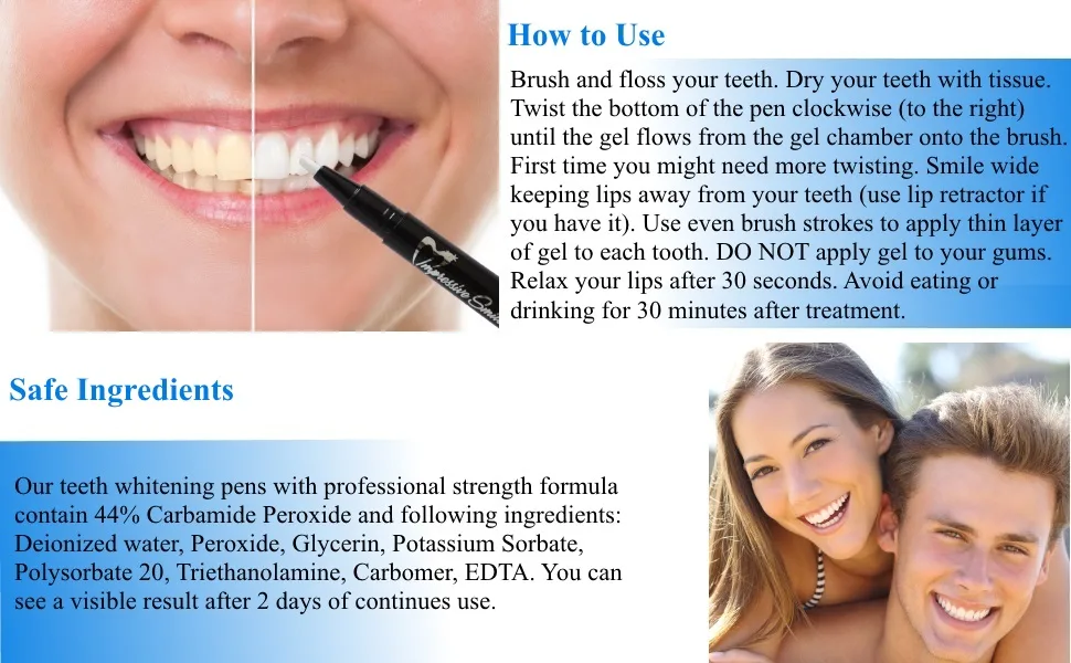 Impressive Smile Teeth Whitening Pens 4 PACK with Professional Strength Gel 120 Day Supply - convenient bright smile brighter smilebriter smile briter remove stain remover 2 pack