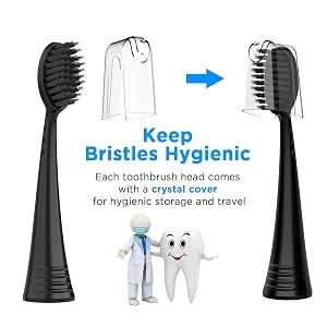 Replacement Toothbrush Heads for Burst (Charcoal Bristles 4 Count Black with Covers) Black (4 Count) - burst toothbrush heads