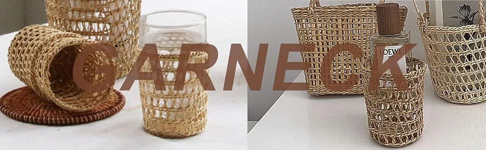 Garneck 3pcs Cup Sleeve Straw Woven Cup Cover Holders Drinks Sleeve Holder Tumbler Insulator Sleeves for Hot Iced Beverages - brand