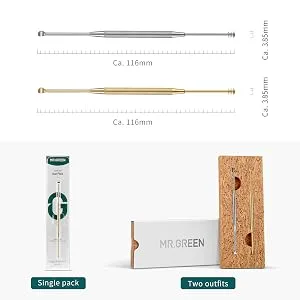 MR.GREEN Ear Wax Removal Ear Cleaner Double End Earwax Remover 360 Cleaning Three Ring Ear Pick Stainless Steel Ear Care Tools (Two Piece Pack) - 2157-300-6
